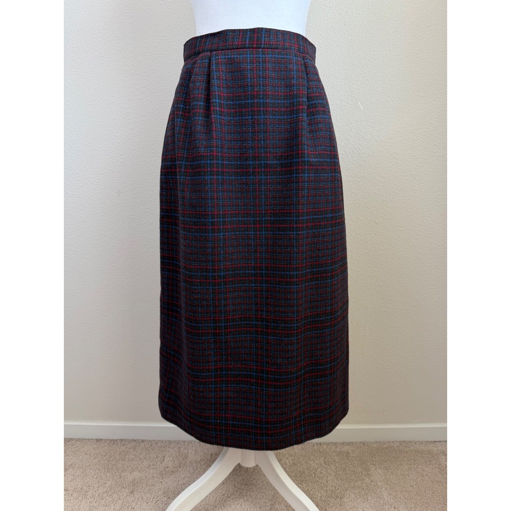 VTG Peabody House Women Wool Blend Midi Skirt M Plaid Pleated Academia Korea